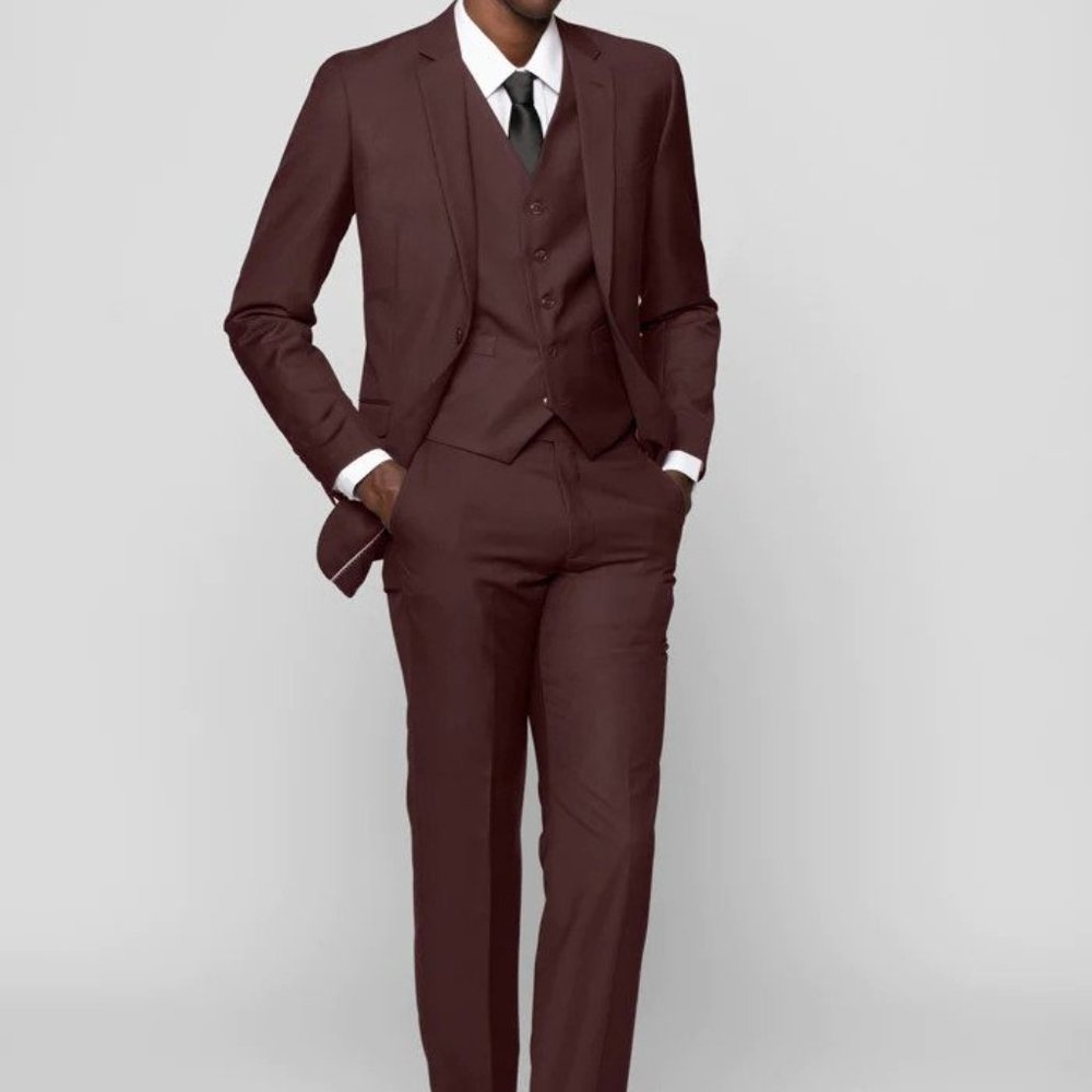 Alain Dupetit Burgundy Three Piece Suit